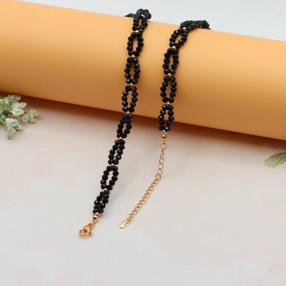 Rose Gold Black Beaded Necklace with Gold-Plated Brass Finish, XPNL0234 - Picture 12 of 12